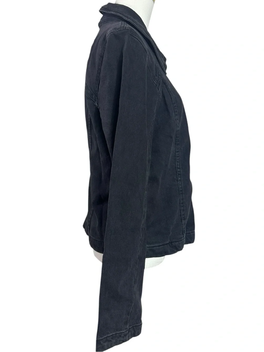 Free People Retro Y2K 90s Double Zip River Denim Jean Jacket in Black NWT XL - Picture 7 of 12